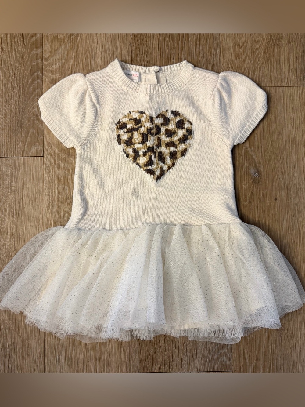 Wonderkids Girl's Size 2T Ivory Tulle Dress with Leopard Heart